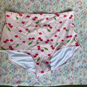 NWT Pink Desert High Waisted Cherry Print Swim Bottoms